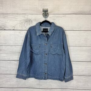 Sanctuary Women's Blue Napa Button Front Denim Shirt Jacket Size Large